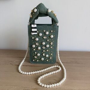 NWT Lele Sadoughi Polly Embellished Crossbody Denim Crystal Bag